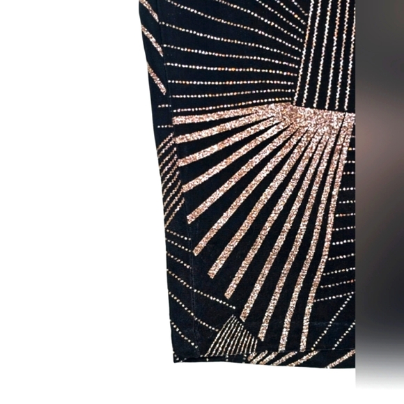 Betsey Adam Black & Gold Sparkly Geometric Glitter Longsleeve Midi Bodycon Dress - Picture 11 of 15